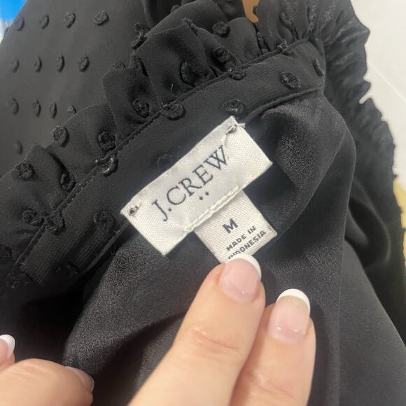 J. Crew Blouse size Medium Black Sheer Polka Dots Ruffles Career Casual - Picture 5 of 5